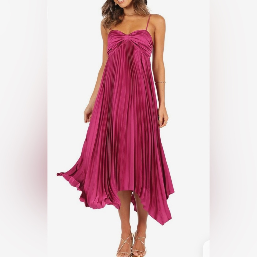 Petal & Pup Magenta Pleated Midi Dress